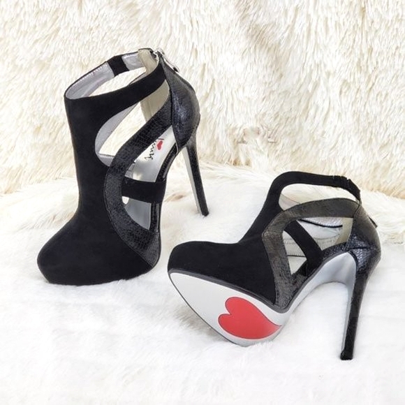 ☆ Luichiny Black Cut Out High Heel Ankle Boots - Picture 5 of 7